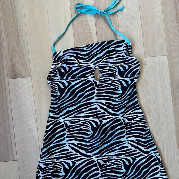 Y2K White & Blue Zebra Print Mini Dress - La Vie en Rose (Size Small) - Picture 3 of 8